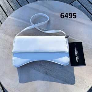 Pretty Little Thing White PU Flap Over Baguette Shoulder Bag New